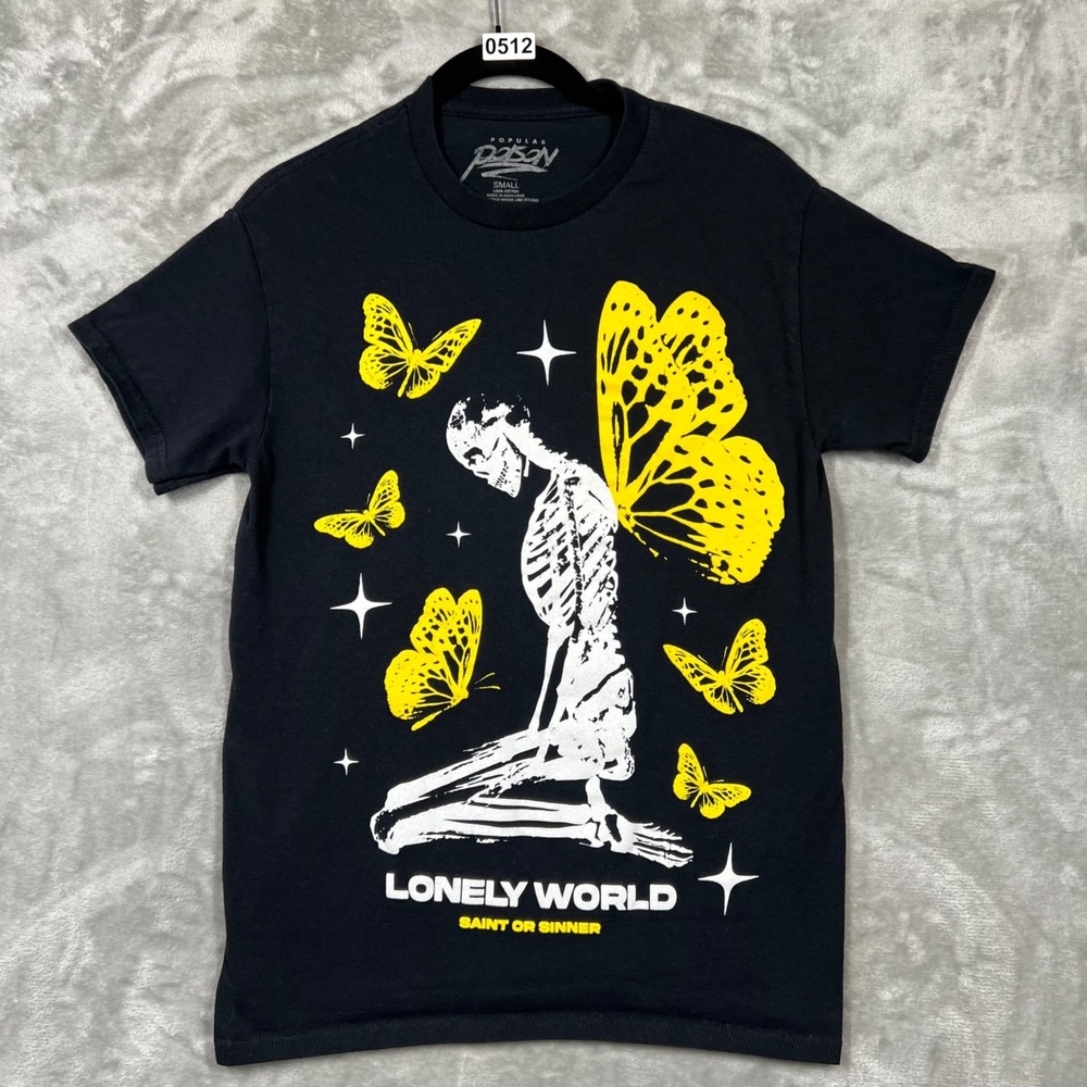 Lonely World Saint Or Sinner Popular Poison Graphic‎ T-Shirt Small Butterfly